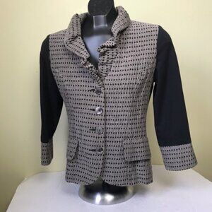 Vivian Shyu Fitted Jersey Stretch Jacket Blazer Cardigan Button Dots Ruffle M